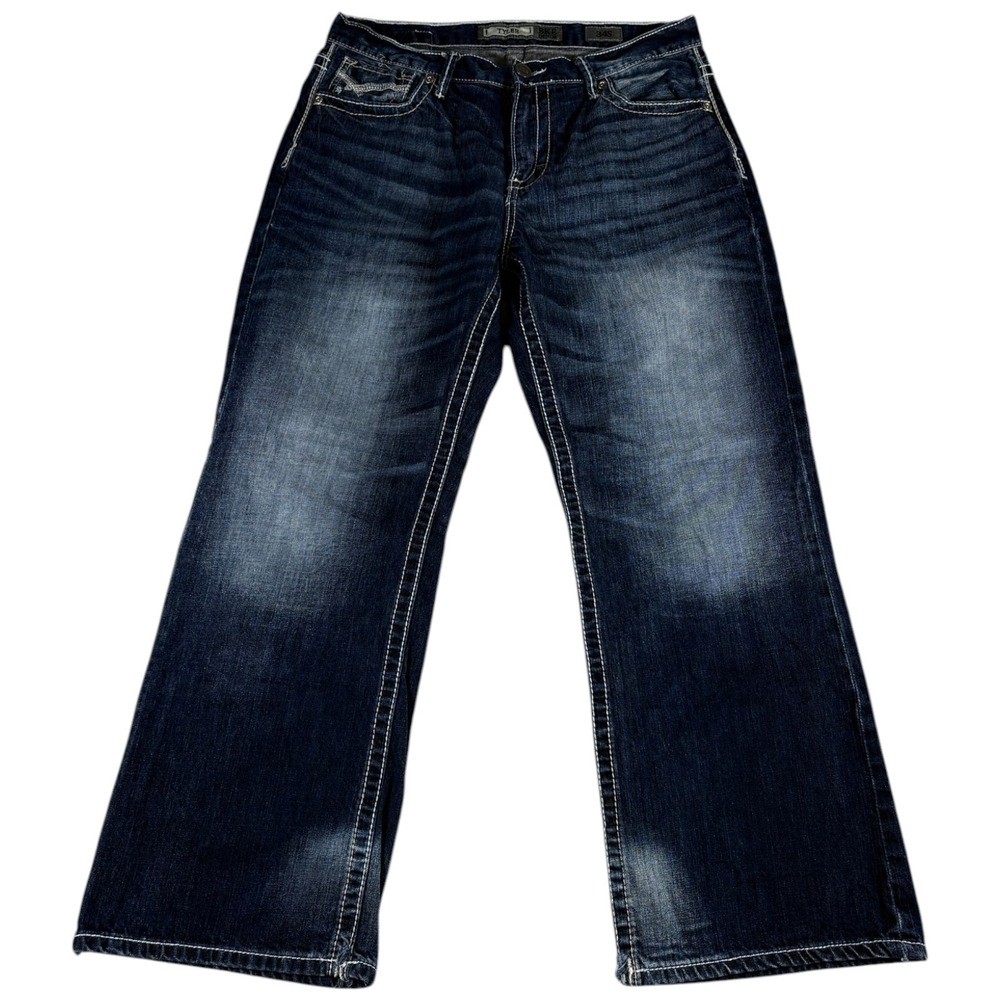 Buckle BKE Tyler Authentic Jeans Men 34 Blue Denim Cotton Straight Leg Whiskered